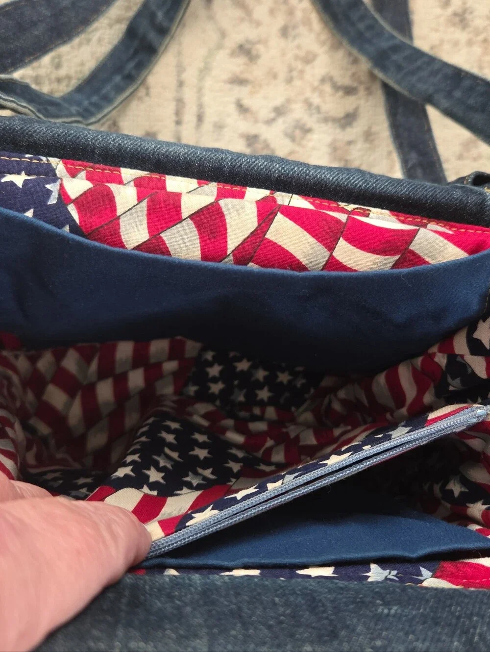 Denim Shoulder Bag Patriotic USA Fabric Y2K Americana - Picture 6 of 10